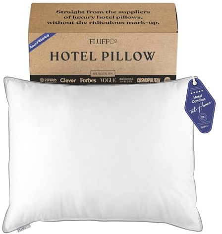 FluffCo Zen Fluff™ Down Alternative Bed Pillow - Luxury Hotel Quality - 300 TC Cotton Shell - Pillows for Side, Back, and Stomach Sleepers - Made in USA - Standard/Queen Size 20 x 28, 1-Pack, Soft