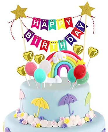 13 Stück Regenbogen-Kuchendekorationen, personalisierte Geburtstagskuchendekoration, Mini-Wimpelkette, Banner, Kuchendekoration, tolle Kuchendekorationen für Geburtstagsparty, Gartenparty