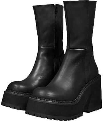 Goiphrri Platform Ankle Boots for Women High Heel Round Toe Womens Fashion Work Combat Boots Punk Motorcycle Booties Black Block Heel Party Boots