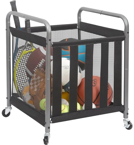 STORAGE MANIAC Ball Storage Bin Rolling Sports Ball Cart, Metal Garage Organizer Sport Rack Basketball Storage Cage for Garage or Gym, Indoor & Outdoor Sports Equipment Organizer 1 Pack