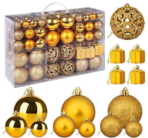 Hengsong Weihnachtskugeln Gold,105 Goldene Weihnachtskugeln,∅3cm, 4cm & 6cm,Kugeln Weihnachtsbaum,Weihnachtsbaumkugeln Plastik für Christmas Decorations&Weihnachtsbaumschmuck