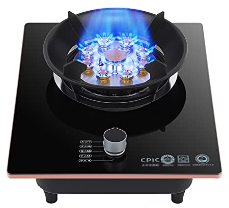 IBOWZ Encimera de Gas Placa de Gas de 33 cm Placa de Gas incorporada, 7.0KW Quemador Wok de Anillo de Potencia de Fuego de Nueve cavidades, Cocina de Mesa de Vidrio Templado Negro, Placa de Cocina