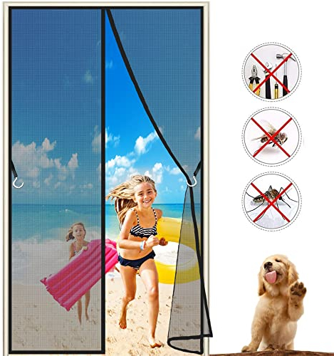 Magneten Netz Vorhänge Mückennetz Fliegengitter Türe 50x170 cm mit Magnet & Eingenähten Gewichten für Terrassentüren Balkontür Wohnzimmer Balkontür, 2023-Version Anthrazit
