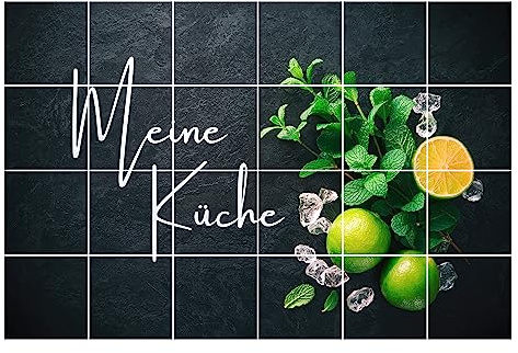GRAZDesign Fliesenaufkleber Küche | 15x15cm - 24 Stück | Schwarz Granit Limetten | wasserfeste selbstklebende Klebefliesen Fliesenfolie Fliesenbild 90x60cm