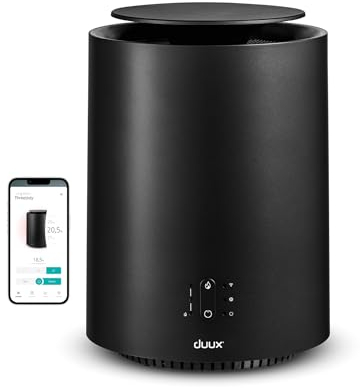 Duux Estufa eléctrica inteligente Threesixty 2, calefacción de 1800W con termostato, 3 velocidades, operable mediante aplicación, protección contra inclinación y sobrecalentamiento, negro
