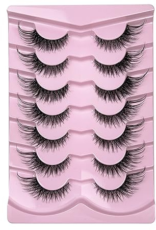 KOKAY False Eyelashes Fluffy Cat Eye Lashes Faux Mink Lashes Natural Wispy Strip Volume Lashes 6D Eye Lashes 7 Pairs Look Like Extensions (Y04,20mm)