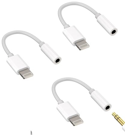 Adaptador Lightning a Jack de 3,5 mm MFi certifica convertidor de audio AUX cable repartitor auriculares (juego de 3) para Apple iPhone 14 Plus 13 Mini 12 11 Pro Max X XS XR SE 7 8 para iPad Air Pro