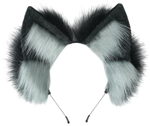 dressfan Wolfsohren Haarreif Plüsch Hund Wolf kostüm Verkleidung,Damen & Herren Party Wolf Stirnband Wolfskostüm Zubehör zu Karneval & Fasching & Halloween
