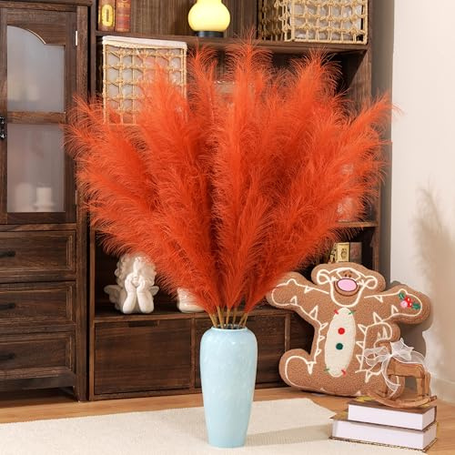 Decorazione di erba di Pampa artificiale, arancio alto, 8 pezzi da 110 cm, fiori di Pampa grandi e soffici artificiali, lunghi fiori finti in piume, per salone di nozze bohemien
