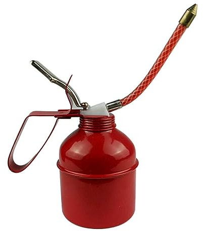 Buachois Oil Can,Manual Iron Oiler Can,Red Metal Lever Style Lubrication Oiling Can with Flexible Spouts,Multipurpose Pump Oil Can for Car Bike Motor and Machines,Fluid Container (400ml)