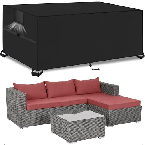 Gartenmöbel Abdeckung Wasserdicht,Anti-UV,200*160*74cm,Schwerlast 420D Oxford Gewebe Abdeckhaube Gartentisch Rechteckig,Wasserdichte Schutzhülle Gartenmöbel,Winterfest Abdeckplane Gartenmöbel