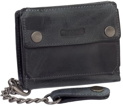 Bikerplånbok i läder med kedja biker plånbok portmonnä plånbok 10 cm vers. Färger svart, brun, beige 34016, svart, Einheitsgröße, Klassisk