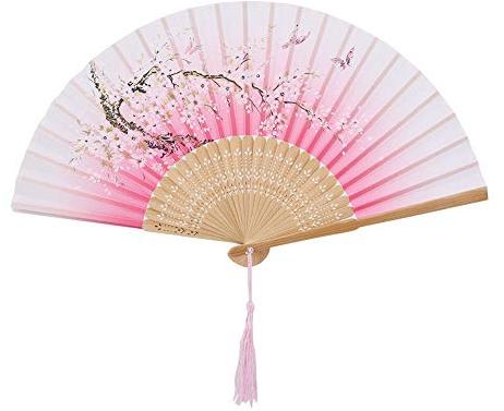 Tomotato Faltbare Fächer, Handgehaltene Blumen Faltfächer Vintage Hand Faltfächer Handfächer mit Woodrahmen für Tanzen, Cosplay, Hochzeit, Party, Dekoration(Rosa)