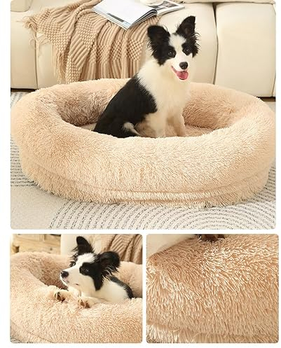 LINGXIYA Flauschig Katzenkissen, Anti Stress Hundekissen, Abnehmbar Waschbar Hundekorb, Rutschfestes, Haustierbett Flauschig für Kleine, Mittelgroße Hunde, Katzen und Andere Haustiere, 75CM