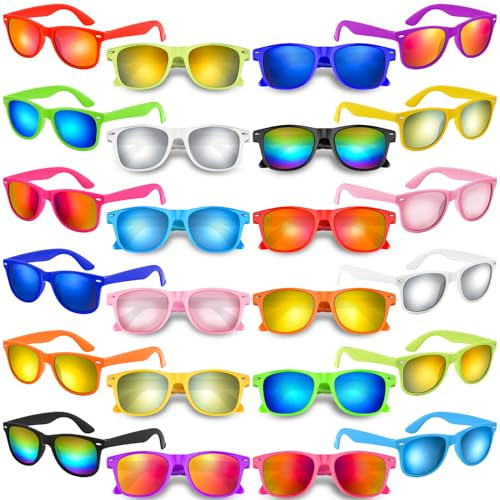 Bouiexye 24 Stücke Bunte Neon-Sonnenbrille kinder Sonnenbrillen mit bunten Gläsern in Großpackung für Damen Herren (12 Farben)