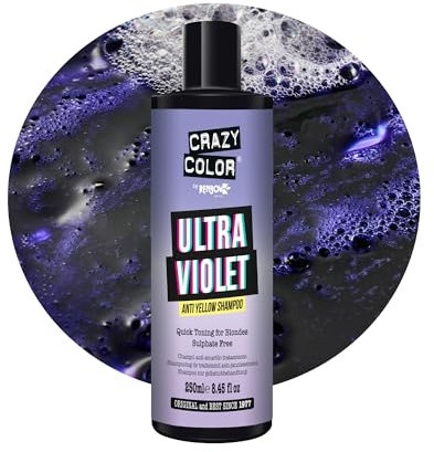 Crazy Color Ultra Violet Anti Yellow Shampoo | Tone Blonde Hair and Neutralise Brassy Tones | For Ash, Champagne, Pearl Blondes. Bleached and Natural Hair. Vegan, Cruelty & Sulphate Free, 250ml