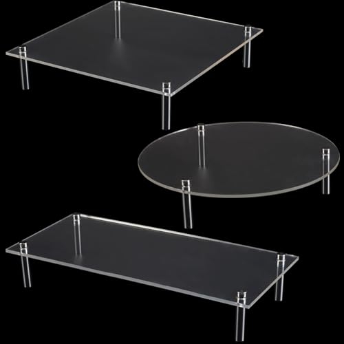 CRASPIRE 3 juego de Soportes para Tartas para Mesa de Postre Acrílico Transparente Soporte para Exhibición de Magdalenas Estante Redondo Cuadrado Organizador de Alimentos Servir Figuras Pizza