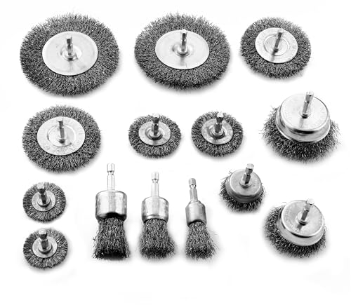 14 Stück Drahtbürste Bohrmaschine,6mm Stahlbürste Akkuschrauber Set,für Akkuschrauber, Zum Polieren, Schleifen, Entrosten und Entgraten
