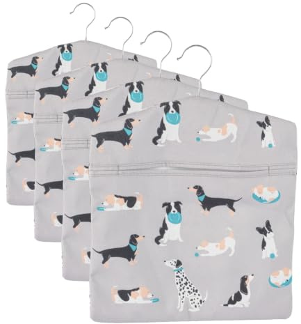 Beldray LA032005DFEU7 Dog Print Peg Bag – Hang on Line, Peg Organisation, Easy Hanging Hook for Storage, Holds up to 100 Peg Bags, Reusable, Indoor/Outdoor Use, Clothes Peg Bag, 33 x 30 cm (Pack of 4)