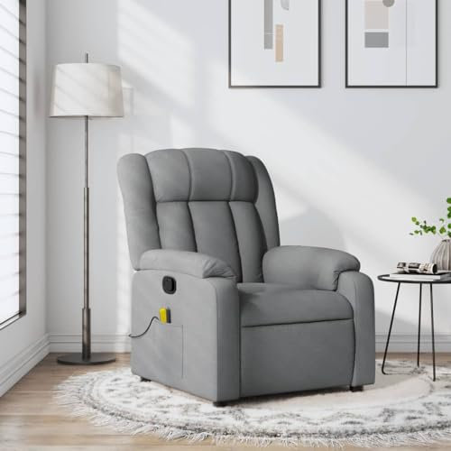 Homgoday Massagesessel Fernsehsessel Relaxsessel mit Liegefunktion Liegesessel Polstersessel Ruhesessel Sessel Verstellbare Rückenlehne Fußteil | Vibrationsfunktion Hellgrau Stoff