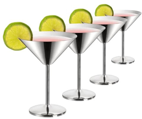 Supercap - 4 bicchieri da cocktail in acciaio inox | Bicchieri da Martini vintage da 226,8 g | Bicchieri da margarita infrangibili per bar, feste, gelati, succhi di frutta, infrangibili