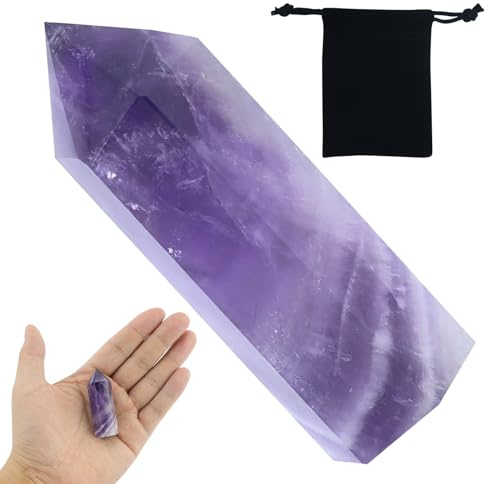 Ametistkristall, naturlig ametistkristallsten, helande naturliga kristaller, sexkantig spetsig trollstav, trumsten för meditation, balanseringsterapi (5–6 cm)