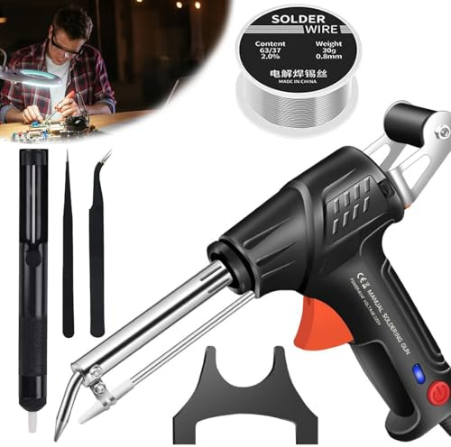 Multi-Function Soldering Iron Soldering Gun Set, 60W Automatic External Heating Soldering Gun, Soldering Iron Kit, Soldering Iron Kit for Electronics Welding Repairs Home DIY(Black, 5-Piece Set)