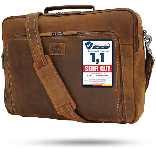 Baur XXL Tasche Echtleder – EXTRA GROSS | Laptoptasche für 13, 14, 15 & 16 Zoll | Sehr geräumige Business- & Aktentasche mit viel Stauraum | Notebook-Maße max. 38cm x 28cm