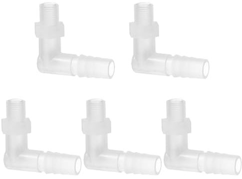 PATIKIL 5pcs Conector de Manguera, Codo en L de 3mm Rosca G a 10mm Púa Adaptador de Plástico Espiga Conexión para Tubería para Acuario Aire Agua Combustible Aceite Tubo, Translúcida
