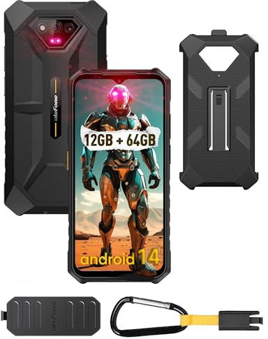 Ulefone Armor X13 Rugged Phone, 12GB RAM 64GB ROM, 6320mAh, 6.52 Tough Screen, 50MP+24MP Night Vision, 3-Card Slot 4G Dual SIM, Android 14 NFC, IP68 Waterproof Smartphone, Fingerprint Face ID, Black