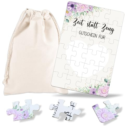 JOYEASE 24-teilig Zeit statt Zeug Gutschein Puzzle mit Baumwoll-Säckchen | Gutscheine zum selber ausfüllen, Gutschein für gemeinsame Zeit, Geschenke für Frauen