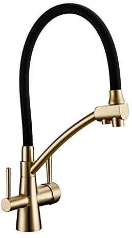 Faucet Robinet de Cuisine extractible, Robinet de Filtre à Eau Froide et Chaude doré, Robinet d'évier de Cuisine en Laiton monté sur Le Pont à 3 Voies Faucet