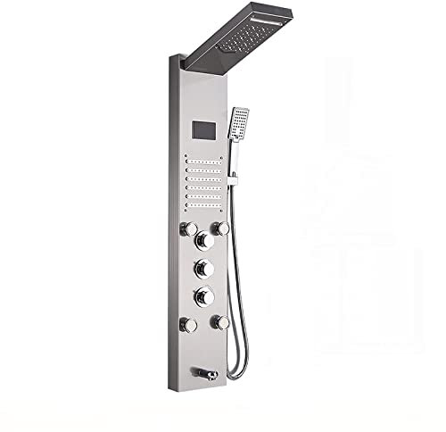Faucet Système de Panneau de Douche à LED, Colonne de Douche à Affichage numérique, système de Panneau de Douche en Acier Inoxydable, système de Douche avec Pomme de Douche, Douche à Main, Jets de