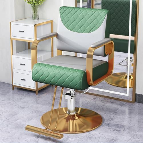 TFDRSEXVD Friseurstuhl, 360° drehbar, verstellbar, für Spa-Schönheit, für Friseursalon, Friseur zu Hause,Grün,Gold Plate