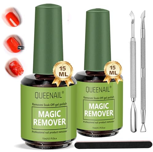 2 * 15ml Remover Semipermanente, Remover Solvente Per Smalto Semipermanente, Solvente per Smalto, Nail Polish Remover con lima e Spingi Cuticole, Veloce Rimuovere in 3-5 Minuti