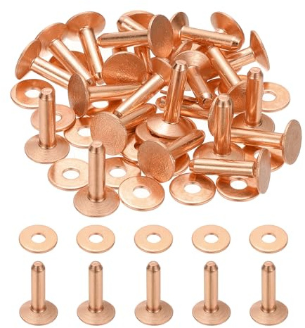 PATIKIL 24 juegos Remaches y arandelas de cuero 11x4x16mm manualidades | Remaches de cuero y arandelas de cobre sujetadores de metal, para artesanía en cuero, manualidades DIY collares