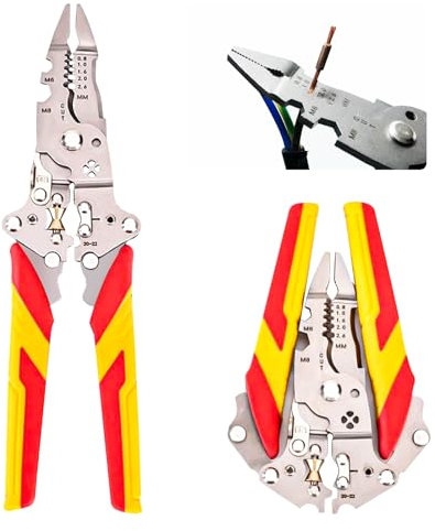 Spellacavi Elettrici Spelafili Elettricista 12 in 1 Pinza Crimpatrice Pieghevole Pinza Universale Tipo Forte Spelacavi Elettricista Spelafili per Spelare Stringere e Tagliare Fili e Cavi (Rosso)