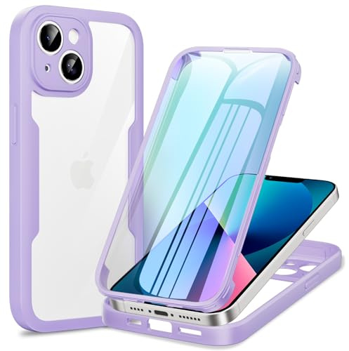 Phoona Funda para iPhone 13 Mini con Protector de Pantalla Transparente, 360 ​​Grados Carcasa Cuerpo Completo Protector Silicona Antigolpes, Funda Antiarañazos para iPhone 13 Mini, Morado