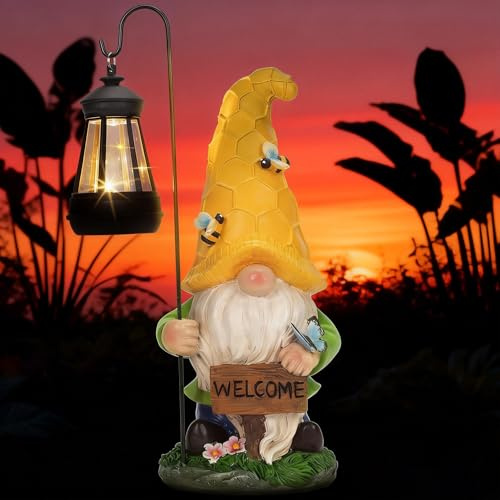 ChioPrana Large Gnomes Outdoor Statue with Solar Lights, Solar Garden Gnome Decorations for Yard Patio Outside, Valentine's Day Gnome Gifts for Women Mom