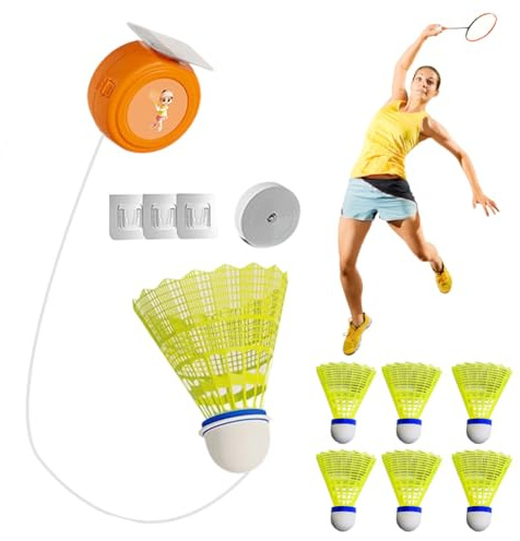 Ruioomeep Badminton Rebound Trainer, Portable Badminton Trainer, Badminton Single Training Equipment, Badminton Self-taught Rebound Equipment for Badminton Courts, Garden, Parks, Living Room, Balcony