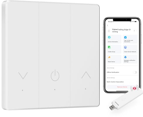 BSEED Smart Zigbee Dimmer Lichtschalter, Smart Led Dimmer Schalter arbeitet mit Amazon Alexa/Google Assistance/Tuya/Smart Life, 1 Fach 1 Weg, Weiß, 2.4GHz (Erforderlich Neutral Draht & Gateway)