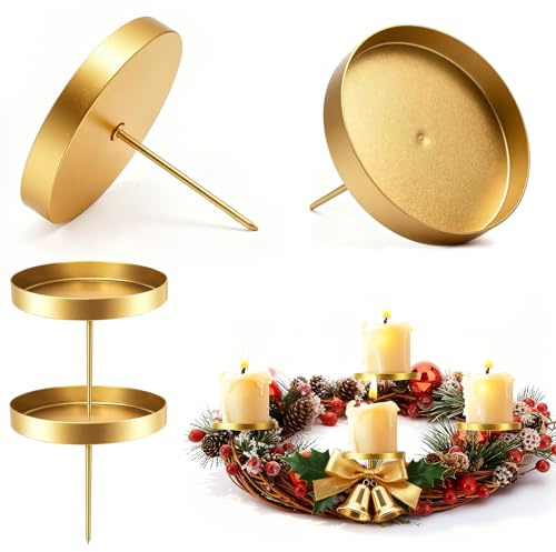 4 Pezzi Portacandele Corona Avvento,8 cm Retrò Candelabri Natalizi,Candelabro Corona Dell'Avvento,Supporto Piatto per Candele,per Corona dell'Avvento, Natale, Piatto Candela con Spina