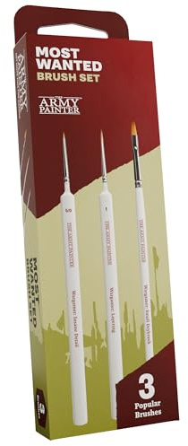 The Army Painter, Most Wanted Brush Set, Miniatures Paint Brush Set de 3 pinceles Wargamer: pequeño cepillo seco, capas y detalle loco – Juego de pinceles de detalle de calidad hecho a mano en Europa