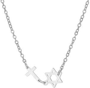 EUEAVAN Collier croix étoile de David pour femme Pendentif étoile juive hexagramme à six branches Croix chrétienne Bijoux religieux chrétiens Cadeau de Hanoukka Israël (argent 3)
