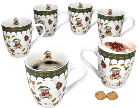 MamboCat Friend 6er Set Kaffeebecher 480 ml | Weihnachts-Tassen aus Porzellan mit Teddybär, Lebkuchenhaus & Co. |ideal für Kaffee, Glühwein, Punsch, Tee & Kakao| Weihnachten, Nikolaus, Advent