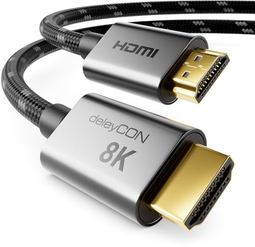 deleyCON Câble HDMI 2.1 8K 3,0m - pour TV, Moniteur, PS4, PS5, Xbox, Barre de Son Dolby Atmos EARC, HDR10+ VRR - Débit 48 Gbps Ultra High Speed - 10K/8K@60Hz, 4K@120Hz/144Hz, 2K@240Hz