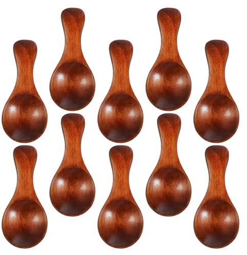 ANDRESLAD 10 Cucharitas de Madera de Nanmu Mini para Té Miel y Condimentos Juego de 10 Unidades Cucharas Compactas Multiusos para Café Mermelada y de Baño Uso Cocina y Viaje