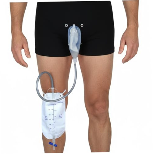 Sistema de orinal masculino con bolsa para las piernas, dispositivo de incontinencia para hombres con cómodo catéter externo de silicona S..