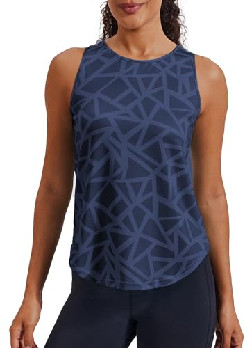 PINSPARK Sportlinne för kvinnor, simrygg, ärmlös, lätt crop top, idealisk sommaryoga och fritid, Marinblå, XL