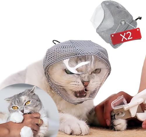 Cat Muzzle Adjustable Anti-Bite Head Cover - Breathable Grooming Mask for Nail Trimming, Bathing & Vet Injections, Safe Fit for Cats (M)